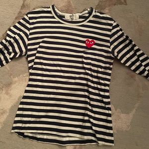 Comme des Garçons PLAY navy and white striped long sleeve shirt